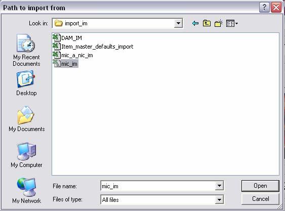 Browsing for the file location will automatically insert the file location into the File path text area in IMPORT_IM_TMP Press <tab>