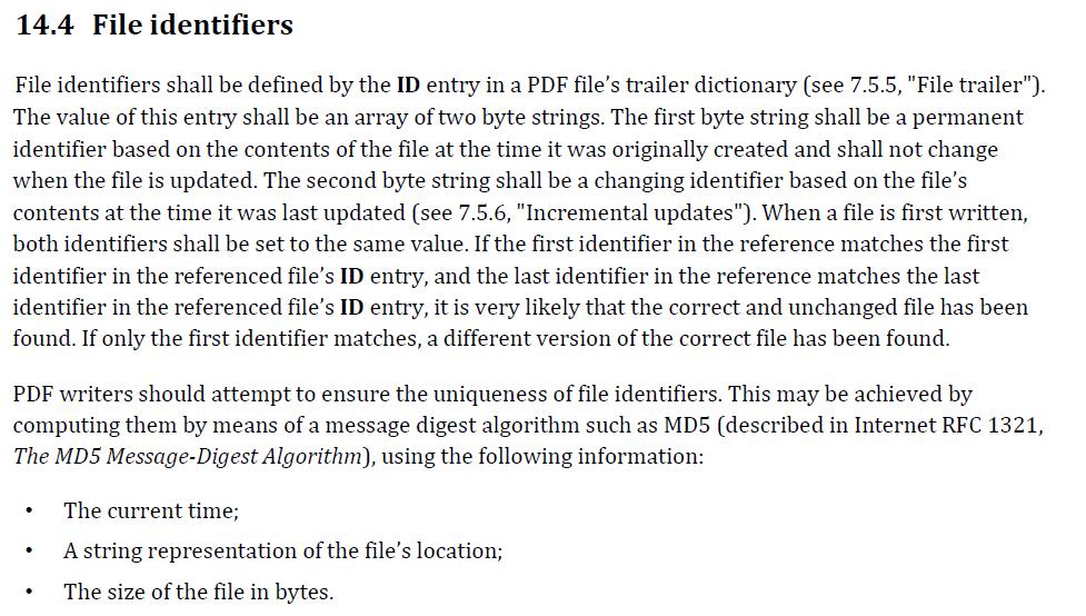 File identifiers: mandatory in PDF 2.