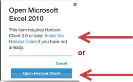 If you have not downloaded the VMware Horizon Client software, the message below will display.