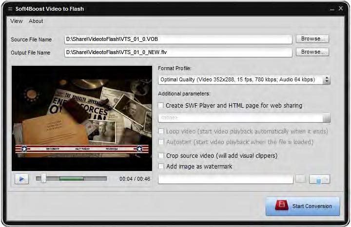 Converting Video to Flash The main Soft4Boost Video to Flash program window is intuitive and easy to use.