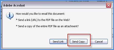 The next window will appear asking to select send a link or send a copy. Select the Send Copy option.