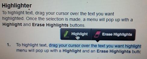 com, students can select the In, students left click and drag their mouse over the text to have the Highlight/ Erase