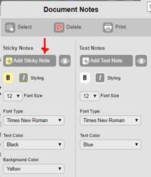Students can click Notes button in the toolbar, select Add Stick note, then