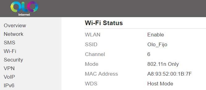 2. In the Wi Fi Status area, view the information about Wi Fi status, SSID, Chanel NO., MAC address and WDS status. As shown in Figure 2 7. Figure 2 7 2.