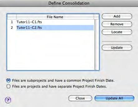 Tutorial 11: Consolidating Files 89 8. Select the file Tutor11-C2.fts. 9. Click Open to close the navigation dialog and add Tutor11-C1.