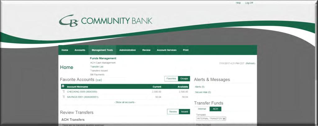 Management Tools Tab Funds Management Transfer List The Funds Management Transfer List provides a list of all fund transfer templates to which a specific user has access.