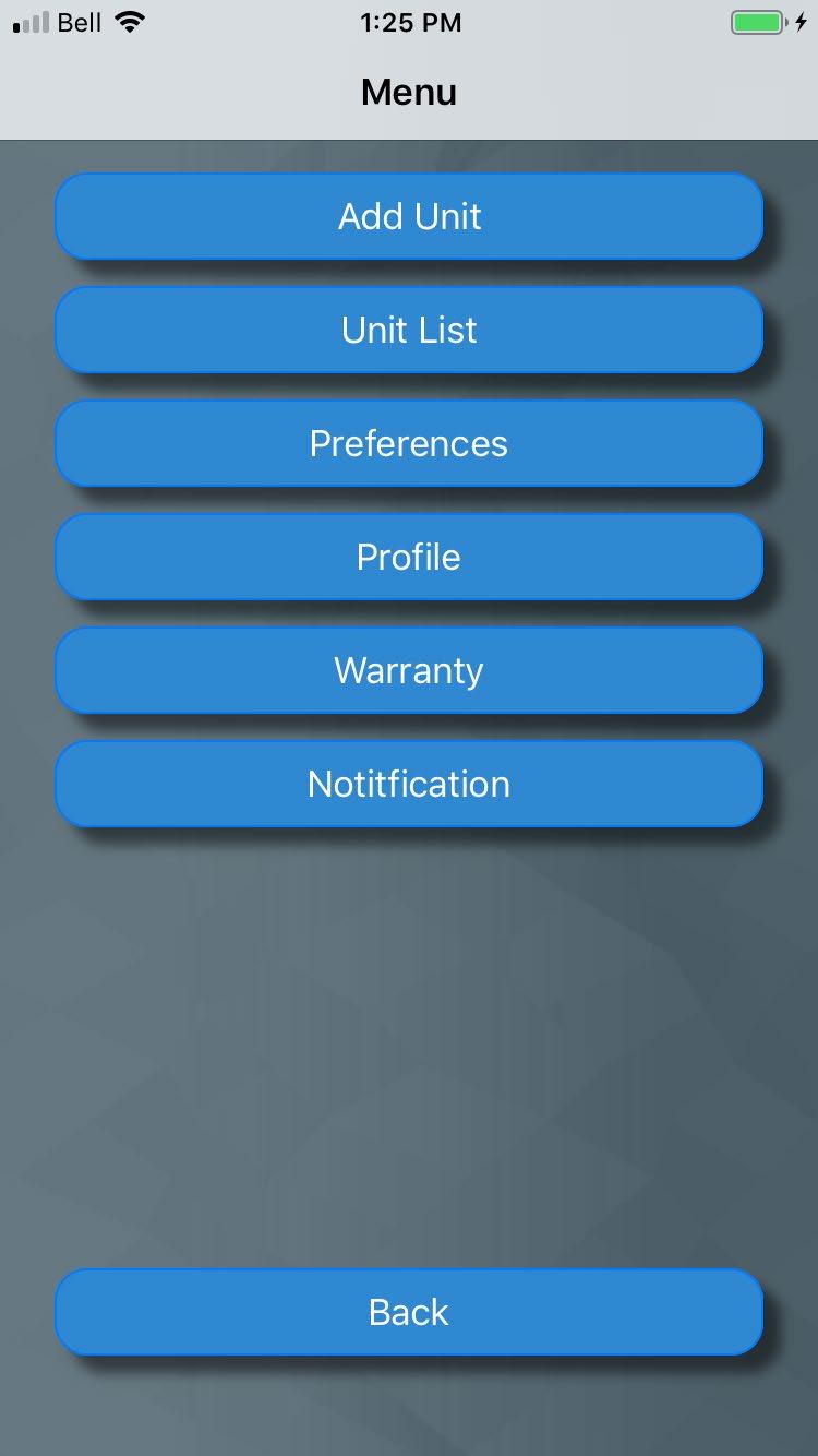 MENU Add Unit: Add a new myhome unit to your account Unit List: Show all units added