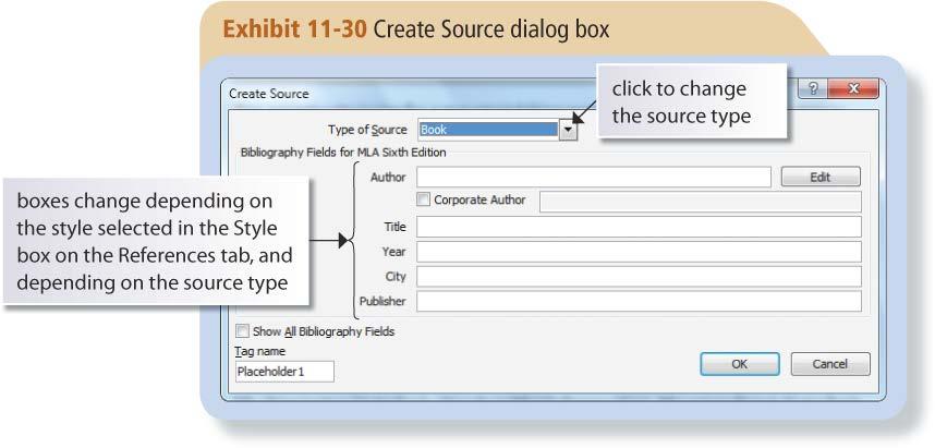 Creating a New Source and Inserting a Citation To create a new source and insert a citation to it, click the Insert Citation button in the Citations &