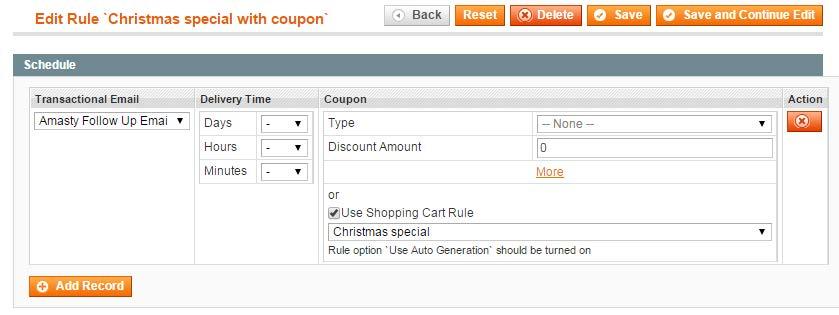 2. Rule creation: Applying Shopping Cart Rules Instead of specifying multiple conditions for each coupon, you can just use one of the shopping cart