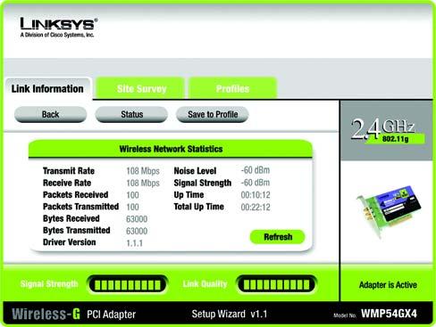Wireless Network Statistics The Wireless Networks Statistics screen provides statistics on your current network settings. Transmit Rate - This is the data transfer rate of the current connection.
