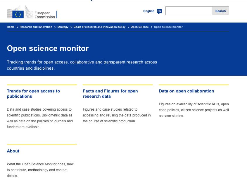 Open Science Monitor Updated indicators published on the EC website: https://ec.europa.
