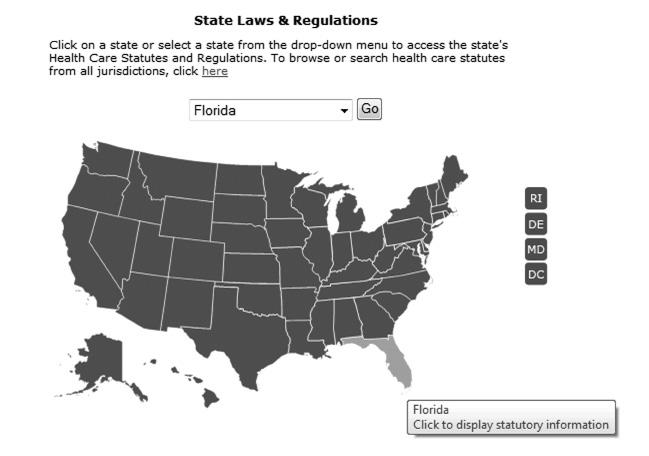 STATE LAWS & REGULATIONS Link to State Laws and Regulations, the State Health Care Regulatory Alert, State Health Care Legislative Alert, and State Law Chart Builders.