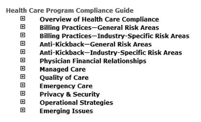 Health Care Program Compliance Guide Click Health Care Program Compliance Guide in the Legal Analysis frame.