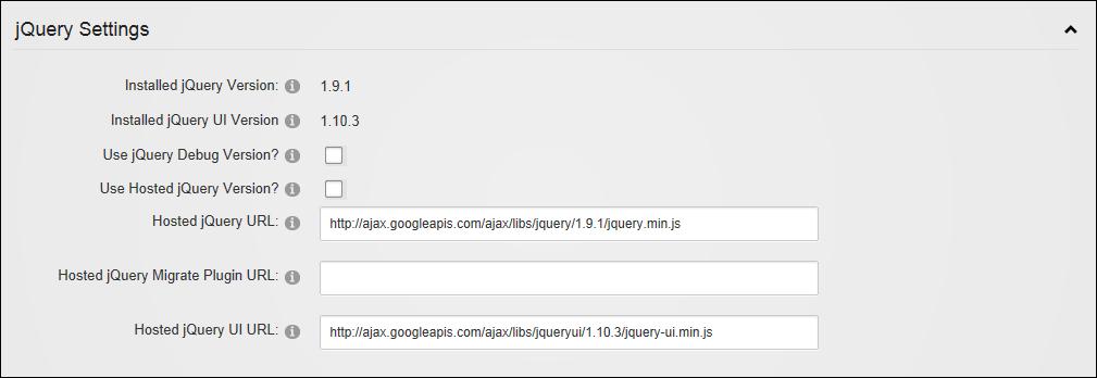 8. In the Hosted jquery Migrate Plugin URL text box, enter the full URL for the jquery migrate plugin. If this field is empty then it will continue to use the resource in website. 9.