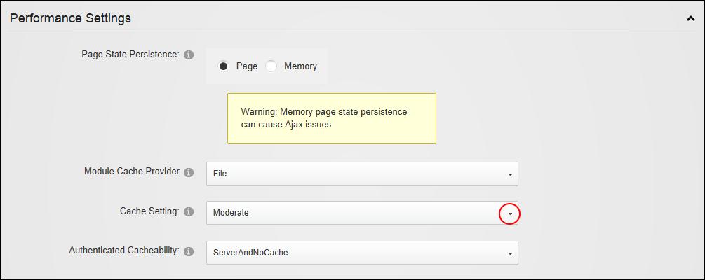 3. At Cache Setting, select one the following options from the drop down list: None: Select if items are not cached.