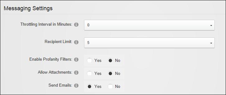 6. At Enable Profanity Filters, select Yes to automatically convert inappropriate words into an equivalent word. These lists are managed using the Lists module at both Host and Admin level.