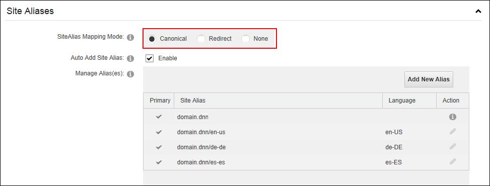 5. Click the Update button. Editing a Site Alias How to edit site aliases (also known as HTTP aliases) that are used by DNN to identify sites when they are accessed by a web or mobile device browser.