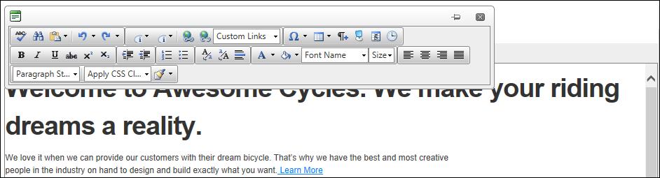 RibbonBarShowOnFocus: Toolbar displays tools grouped in a RibbonBar style. The toolbar appears at the top of the tab only when the Editor is in focus.