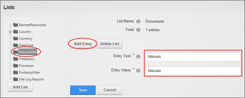 Adding a List Entry How to add a new list entry to a list using the Host Lists page. 1. Navigate to Host > Lists. 2.
