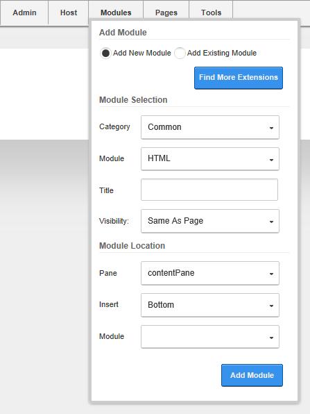 The Pages Menu Note: In DNN Platform, user must have Edit Page permissions granted to access these tools.