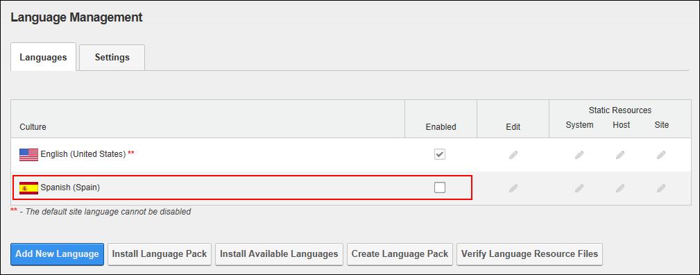Installing a Language Pack How to install a language resource package using the Languages module. This will install the language pack across all sites within this installation.