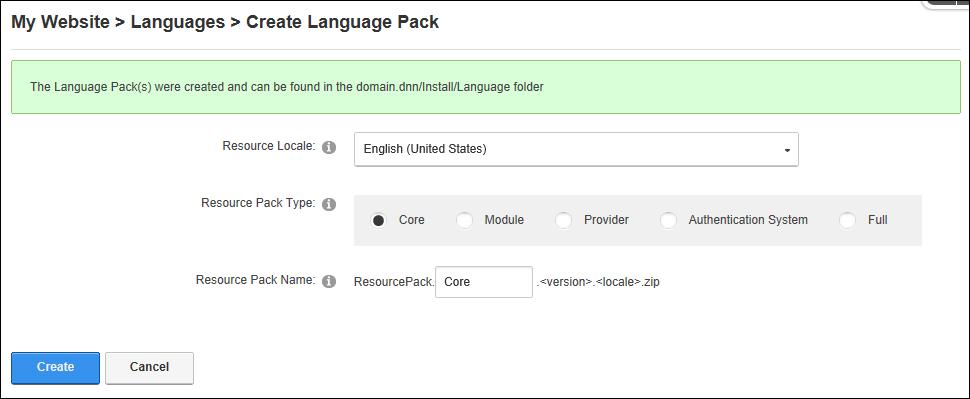 Creating a Full Language Pack How to create a full language pack using the Languages module. Restricted to SuperUsers. 1.