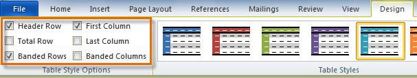 4. Hover the mouse over the various styles to see a live preview. 5. Select the desired style. The table style will appear in the document.