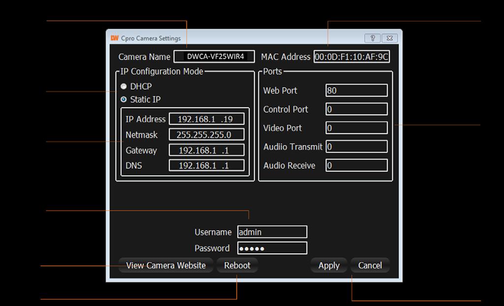 DW Desktop Tool * Using DW Desktop Tool Software Use IP Finder to set the connection type and the IP address information for your MEGApix 10