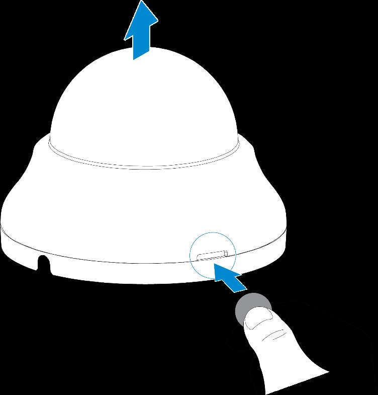 For the installation process, remove the dome cover from the camera module. Insert a coin or screwdriver between the camera's base and dome and twist to pry the dome cover open. 4.