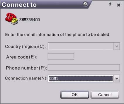 following screen: Then you input your connection name, such as SNMP38400,and choose the serial port to