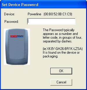 5.1.2 Enter Password To set or change your Ethernet Powerline Adaptor s password, click and select the Ethernet Powerline Adaptor you wish to change from the list, then click on the Enter Password