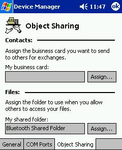 Exchange Business Cards 1. Make sure both Bluetooth devices have a business card assigned to it.