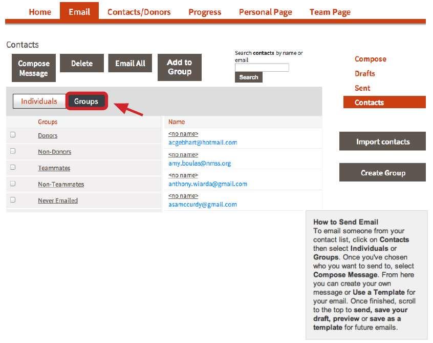 FOLLOW-UPS This section allows you to manage your contact list by monitoring emails you have sent and by sorting and filtering various groups within your list.