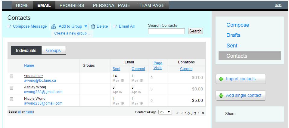 Contact Lists IMPORTING CONTACTS AND CREATING GROUPS Select the EMAIL tab > then Contacts (right column).