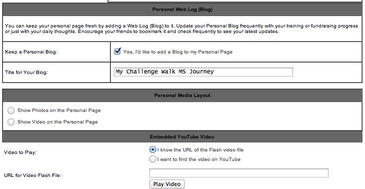 The blogging feature is automatically enabled when you register for Challenge Walk MS.