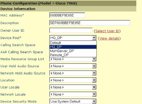Step 6: Place the MoH Server in the MoHServer_DP Device Pool Select