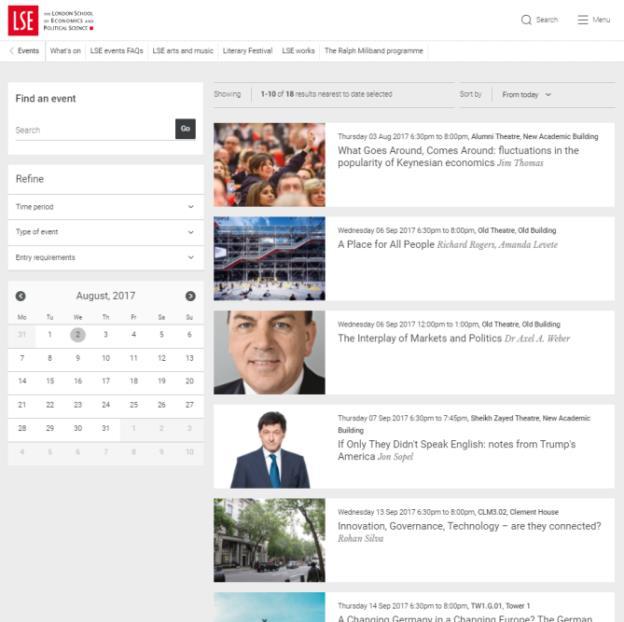 (PLP), exhibition, music concerts and festivals. They are responsible for maintaining these main pages on the LSE website: LSE Events landing page: http://www.lse.ac.