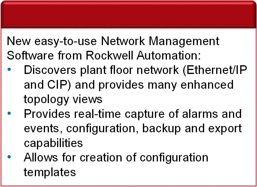 Automation: Discovers plant floor network (Ethernet/IP and CIP) and