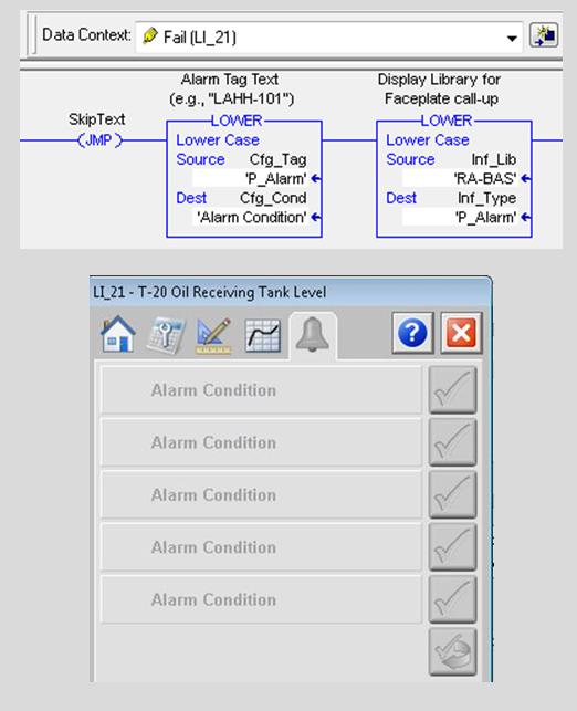 Update Alarm Condition Strings (cont d) Using Studio 5000 Logix Designer to import the AOI would have set the alarm condition strings for the existing tags to the P_Alarm default