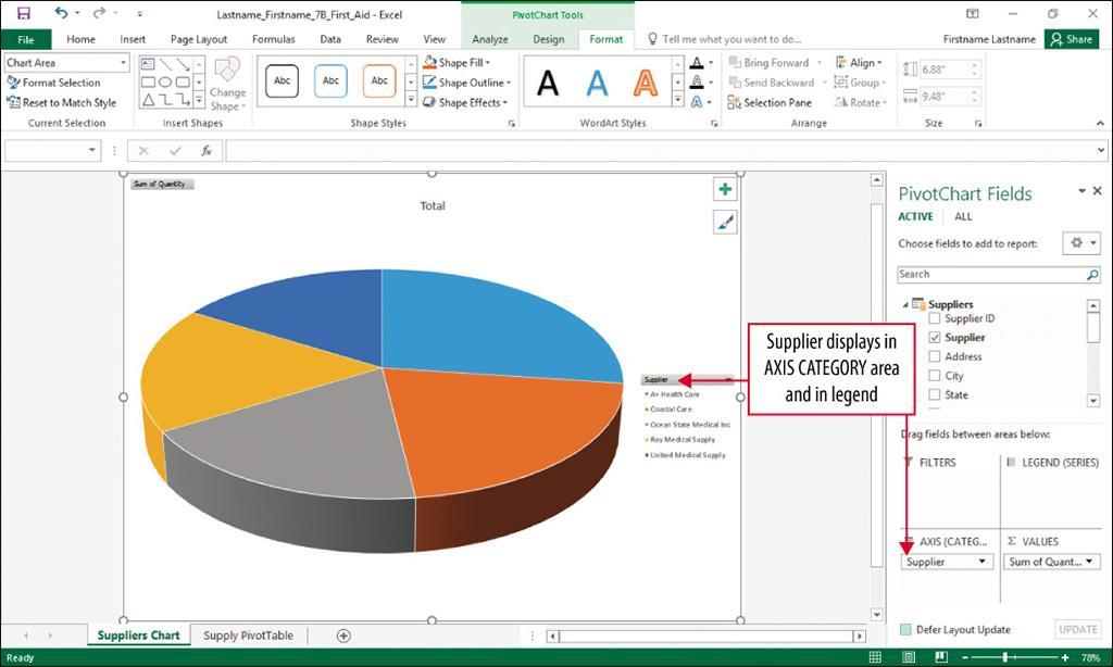Create and Format a 3-D Pie PivotChart You can modify the data that displays in a