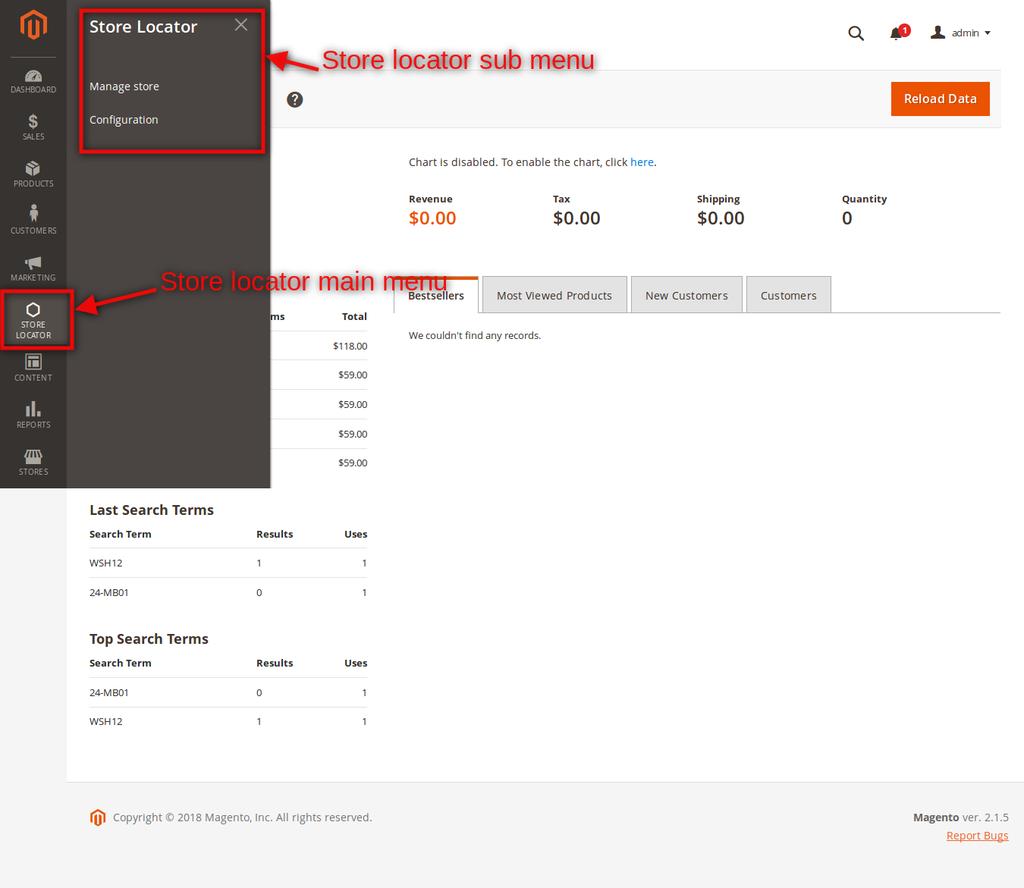 Backend Example To show Store List grid go to