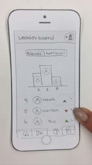 1, Left) Default view of the Leaderboard allows driver to see their ranking among friends.