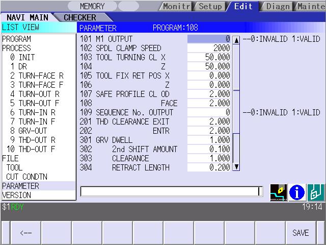 4.5 Screen Related to the Parameters 4.5 Screen Related to the Parameters 4.5.1 Parameter Screen The parameters for the machining program are input on this screen.