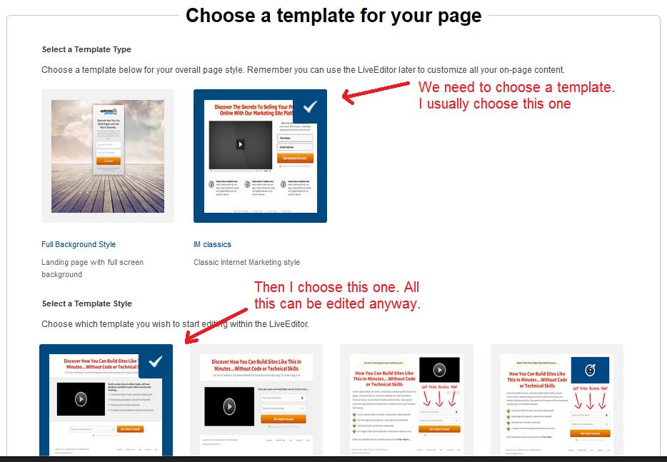 Once that is done you will be taken to a page where you get to choose the template or basic page layout.