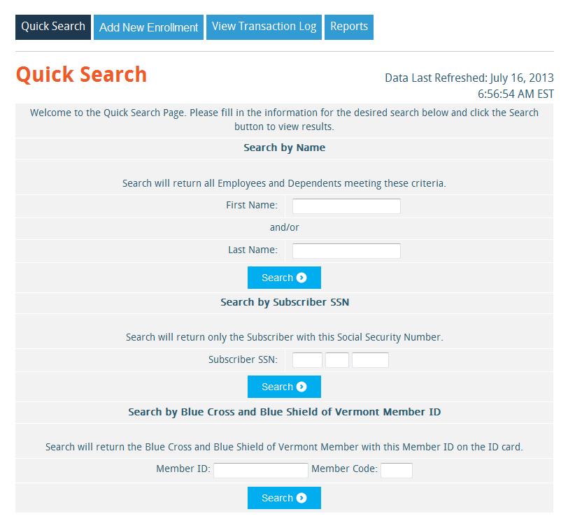 2. Use the Quick Search page to search for a specific employee, accounts or just