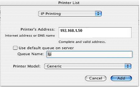 5. To set up IP printing, continue with the process in the next section IP Printing. To set up AppleTalk printing, skip to the section Setting Up AppleTalk Printing, later in this document.