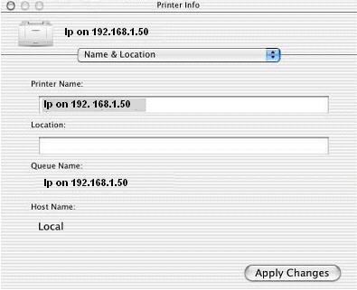 The device you set up as an IP printer appears in the Printer List with the queue name followed by the IP address.
