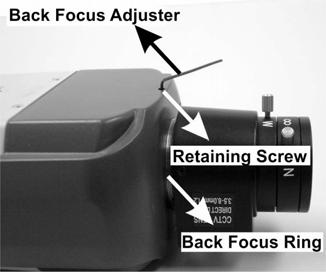 Appendix D: Back Focus Adjustment When to adjust back focus Back Focus refers to the distance from the rear lens element to the camera focal plane.