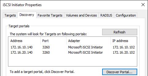 48. Select Microsoft iscsi Initiator as Local adapter and select Cluster Node 1 initiator IP address from the same