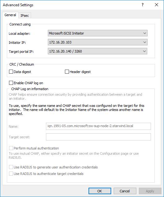 Select Microsoft iscsi Initiator in the Local adapter text field. 64.